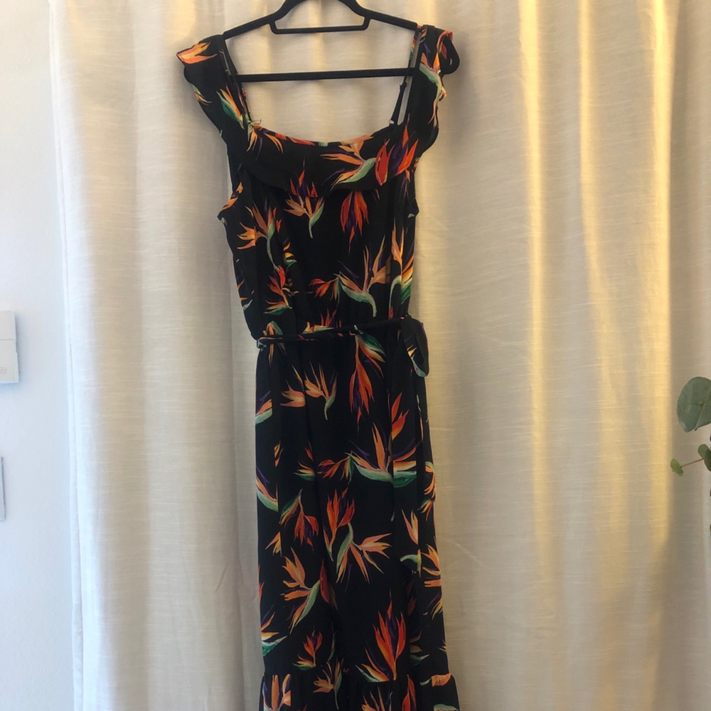 Bird of Paradise Off Shoulder Maxi Dress with belt